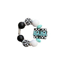 Black and Teal Checkered Mama Beaded Cup/Bag Charm