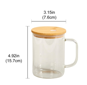15oz Clear Glass Coffee Mug with Bamboo Lid