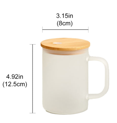 15oz Frosted Glass Coffee Mug with Bamboo Lid