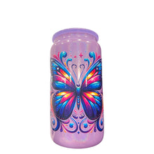 Load image into Gallery viewer, Butterfly Purple Shimmer 16oz Glass Can With Purple Lid