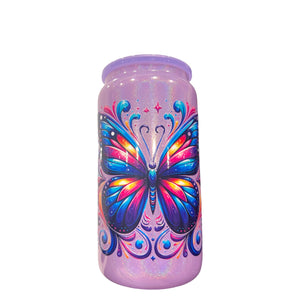 Butterfly Purple Shimmer 16oz Glass Can With Purple Lid