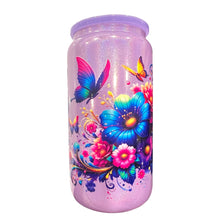 Load image into Gallery viewer, Butterfly Purple Shimmer 16oz Glass Can With Purple Lid