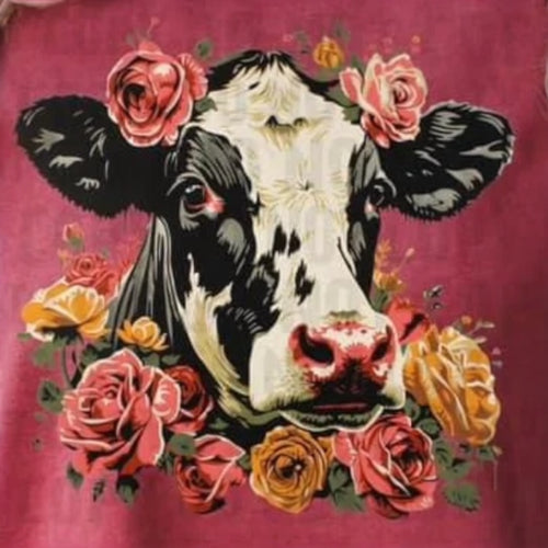 Floral Cow Full Color Screen Print Transfer