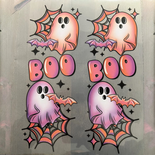 Pink And Purple Boo Ghostie with Two Sleeves Full Color Screen Print Transfer