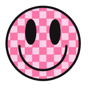 Pink Checkered Smiley Full Color Screen Print Transfer