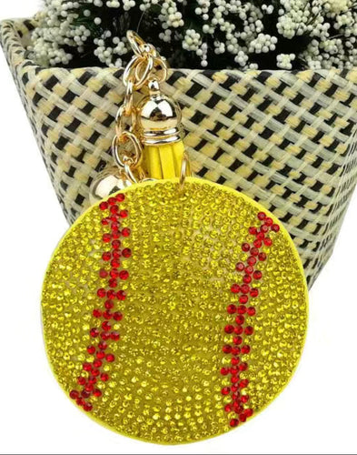 Softball Rhinestone  Keychain/Bag Charm