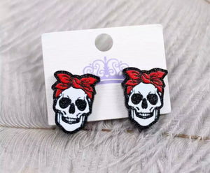 Skull with Red Bandanna Earrings