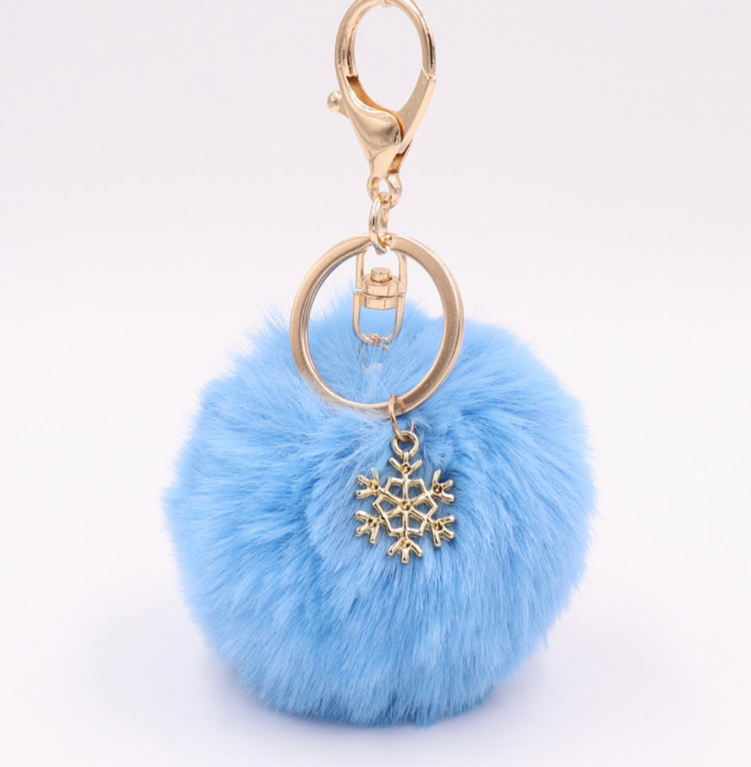 Sapphire Blue Snowflake Pom Pom Keychain