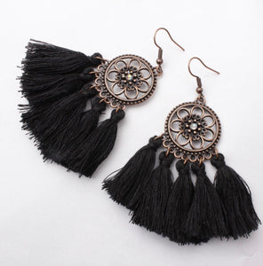 Black Antique Bronze Tassel Boho Earrings