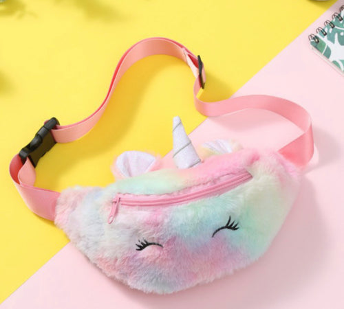 Rainbow Tie Dye Plush Unicorn Fanny Pack