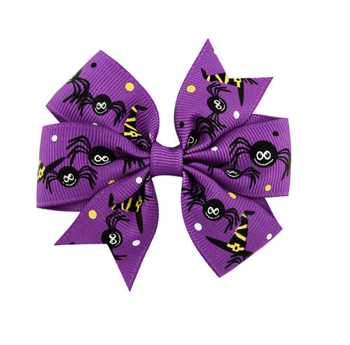 Halloween Hair Bow Purple and Black Spider