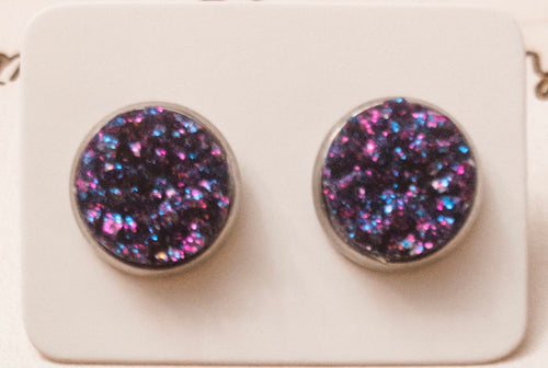 Multi Color Glitter Chunky Druzy/ Stainless Steel Setting