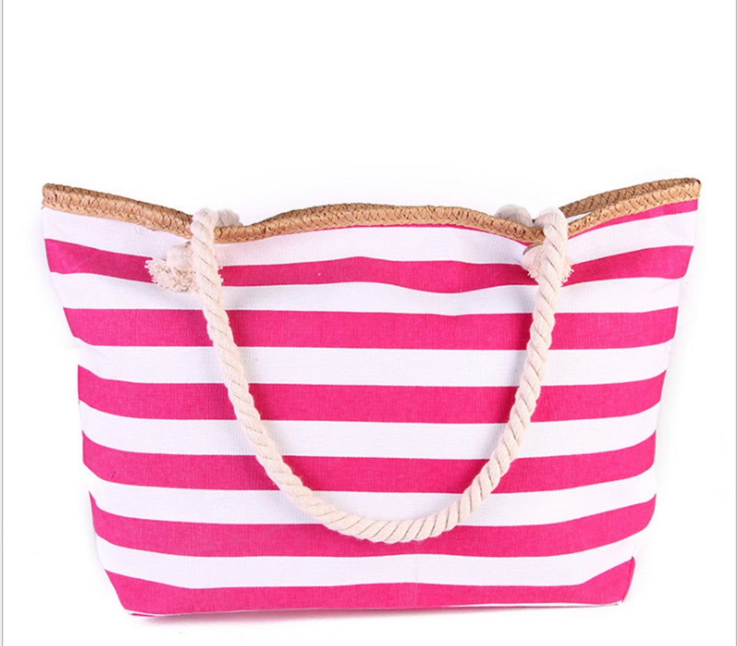 Pink and White Stripe Beach Bag