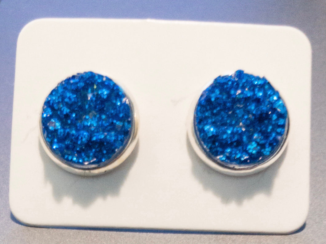 Royal Blue Glitter Chunky Druzy 10mm/ Silver Setting