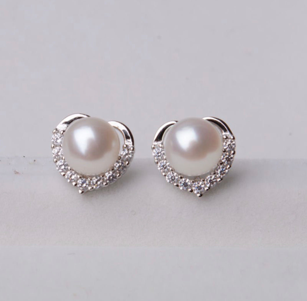 Pearl and Clear Rhinestone Stud Earrings