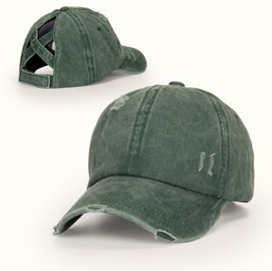 Distressed Green Baseball Ponytail Hat