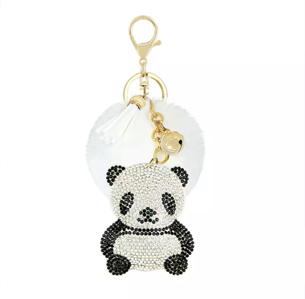 Panda Rhinestone With Pom Pom Keychain/Bag Charm