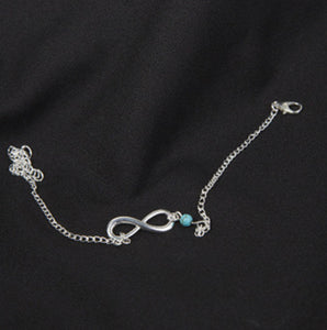 Silver Infinity With Turquoise Ball Ankle Bracelet