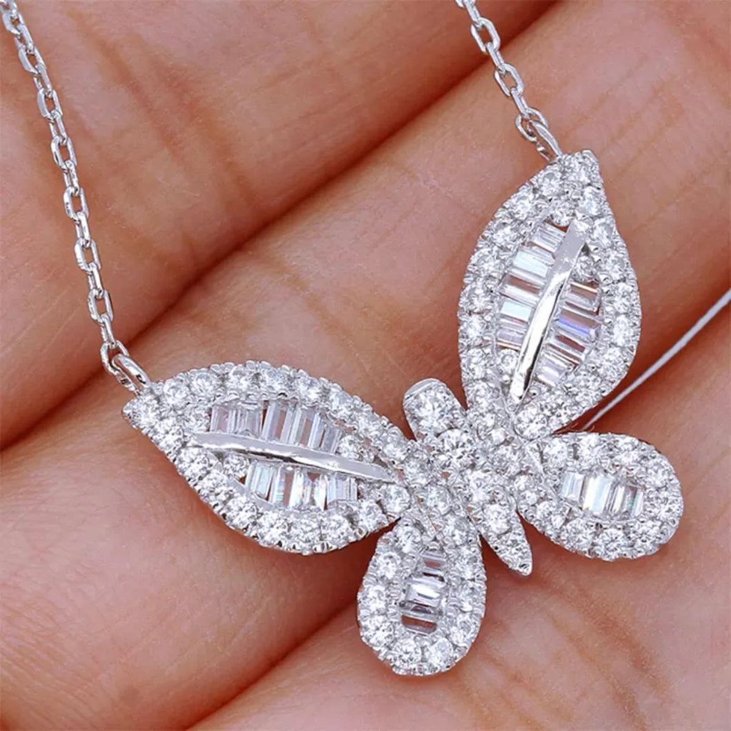 Silver Butterfly Cubic Zirconia Necklace