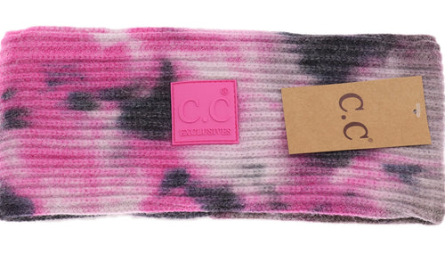 Black/Hot Pink C.C Tie Dye Head Wrap with Rubber Patch