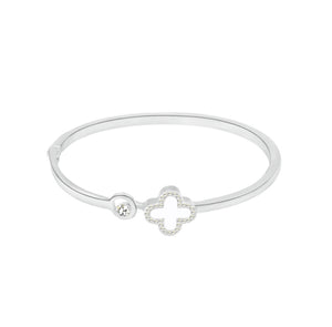 Silver with White Clover Crystal Bangle