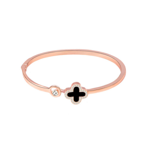 Rose Gold with Black Clover Crystal Bangle