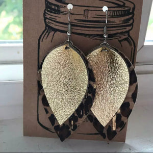 Skylar Metallic Gold and Leopard Leather Drop Earrings