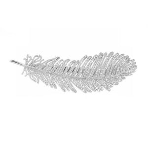 Feather Silver Rhinestone Hair Clip