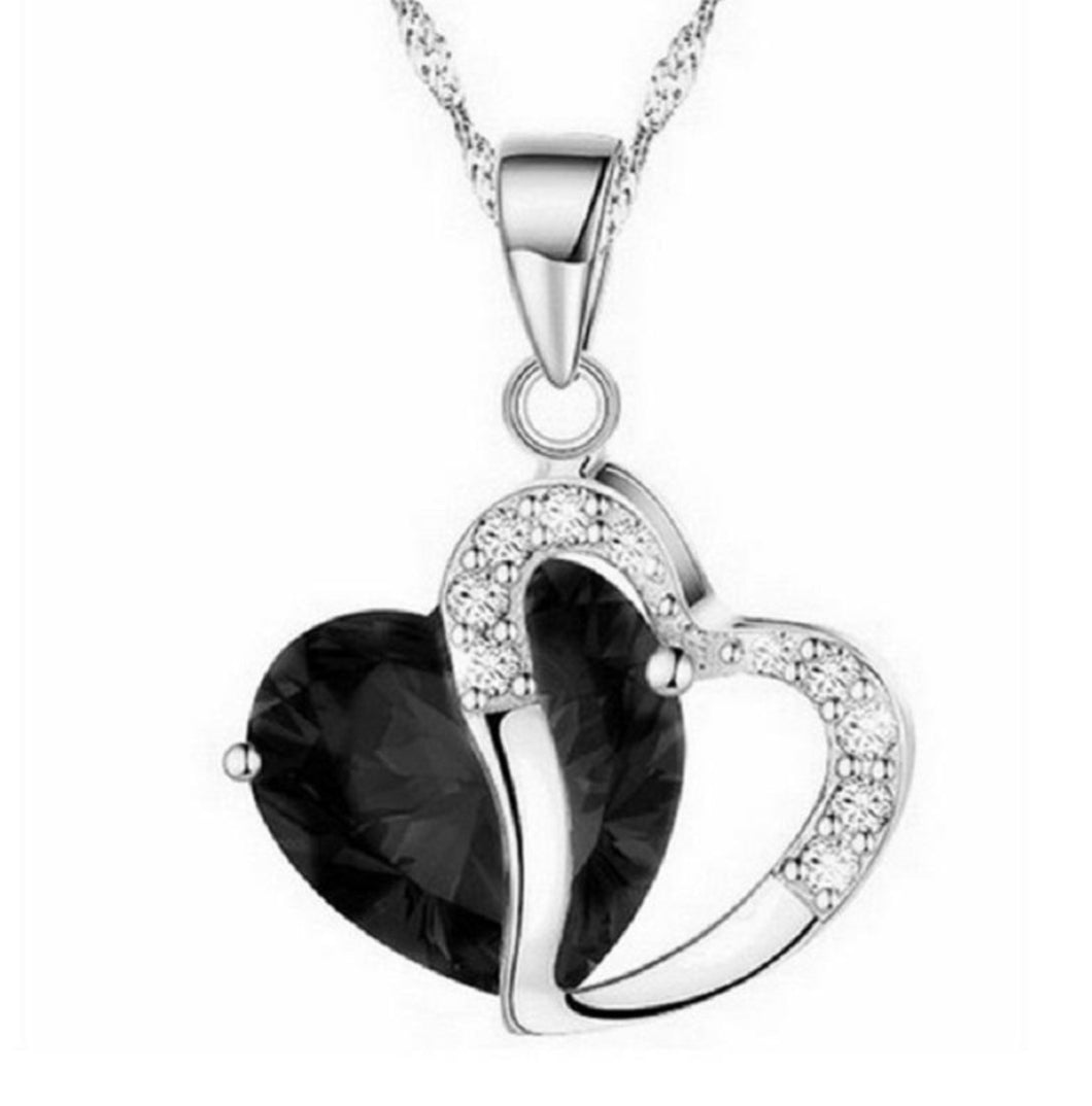 Black and Silver Double Heart Necklace