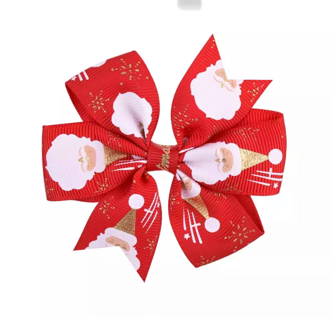 Red, Gold and White Santa Christmas Hair Bow