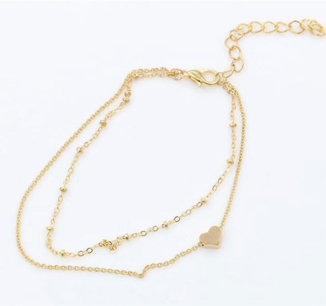 Ashley Two Layer Gold Heart Anklet