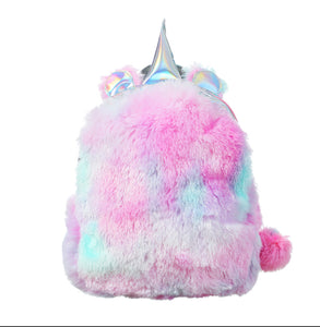 Pink Plush Furry Tie Dye Unicorn Backpack