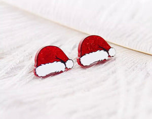 Red And White Santa Hat Christmas Stud Earrings