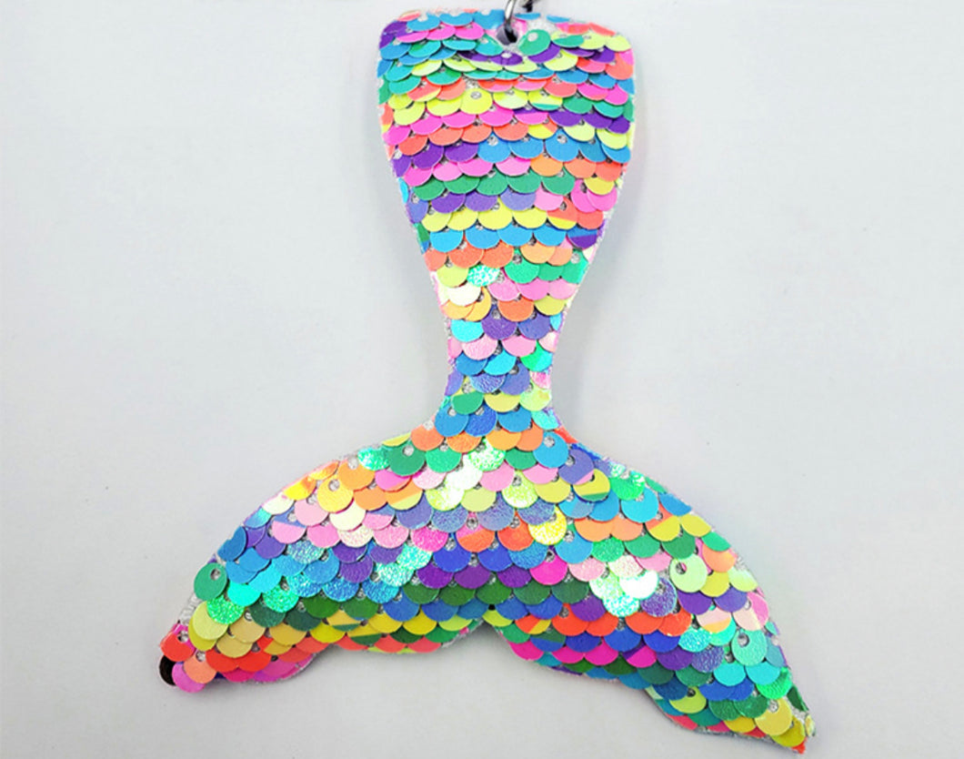 Iridescent Rainbow Sequin Mermaid Tail Keychain/Bag Charm