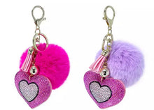 Load image into Gallery viewer, Zora Double Rhinestone Heart Pom Pom Keychain/ Bag Charm