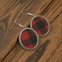 Load image into Gallery viewer, Vintage Red and Black Buffalo Plaid Drop Earrings