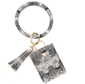 Black and White Snake Skin Bangle With Small Purse and Tassel