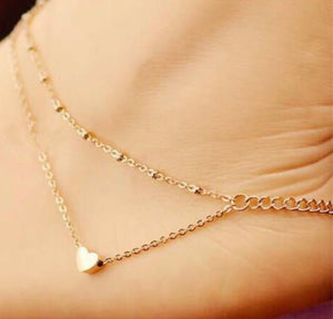 Ashley Two Layer Gold Heart Anklet