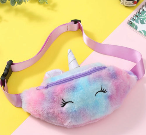 Purple Tie Dye Plush Unicorn Fanny Pack