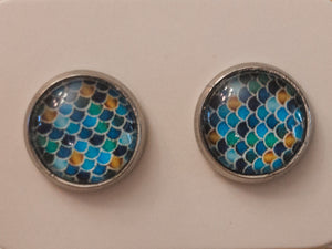 Green Blue Gold Fish Scale/Stainless Steel Setting