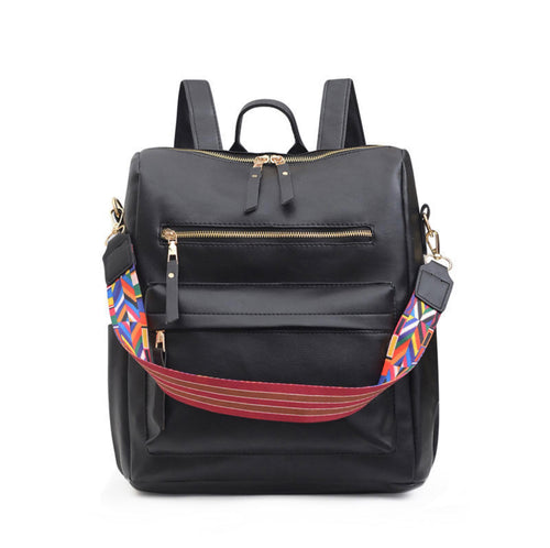 Black Backpack with Colorful Strap
