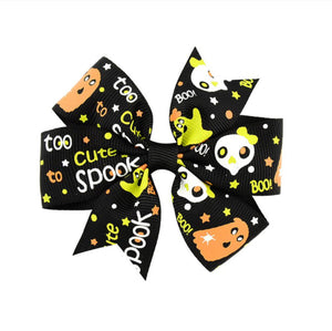 Halloween Hair Bow Black with Orange and Green Ghost
