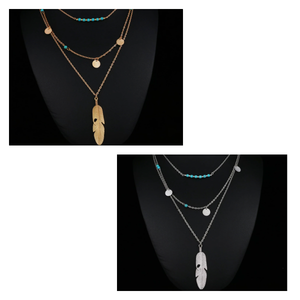 Skylar Multi-layer Necklace with Feather Pendant