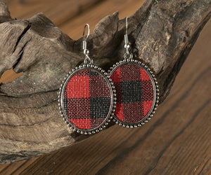 Vintage Red and Black Buffalo Plaid Drop Earrings