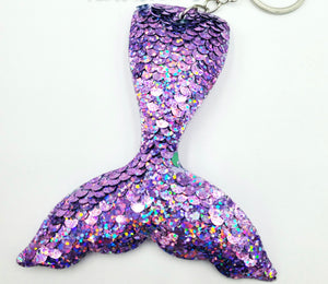 Purple Glitter Sequin Mermaid Tail Keychain/Bag Charm
