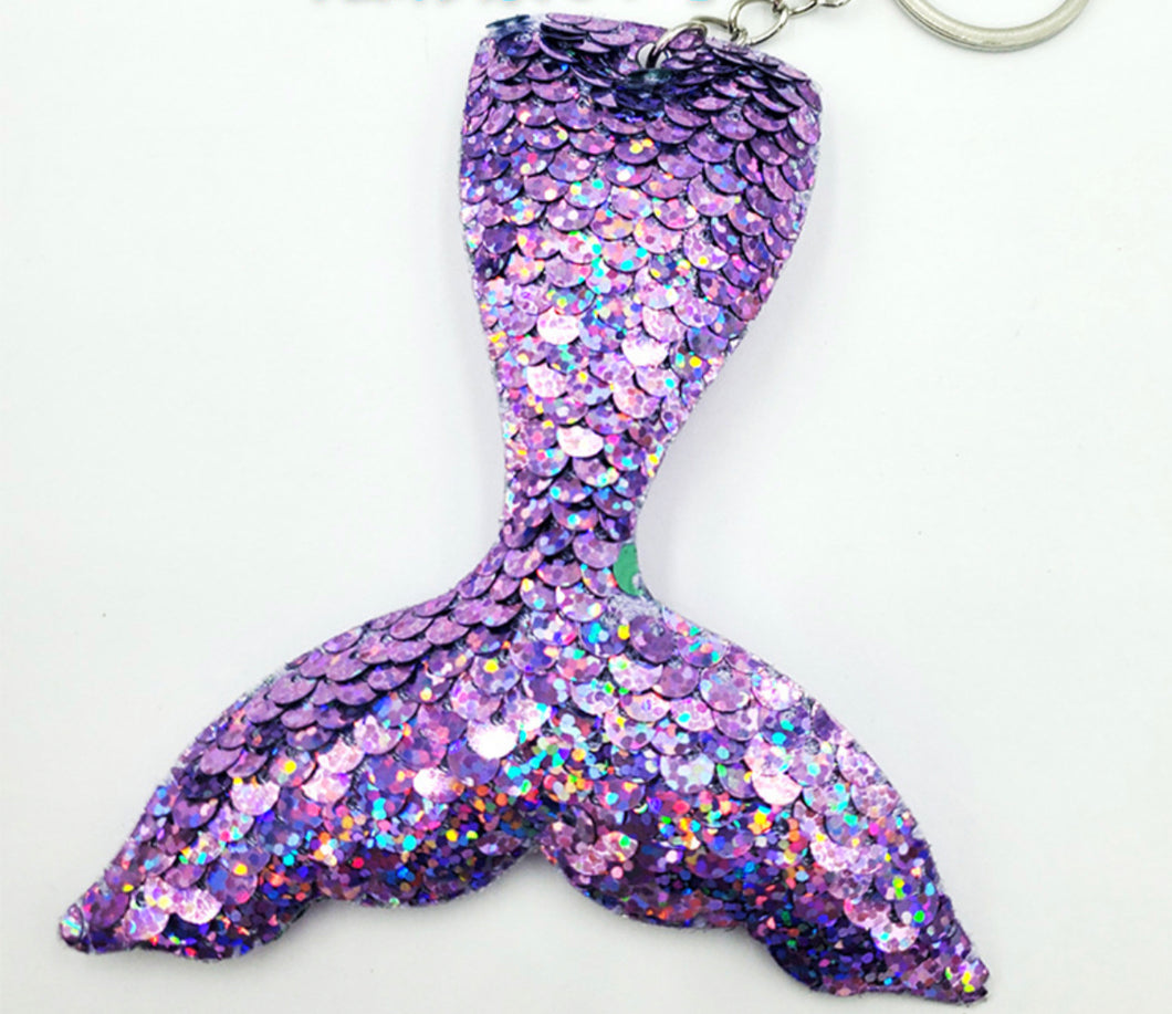 Purple Glitter Sequin Mermaid Tail Keychain/Bag Charm