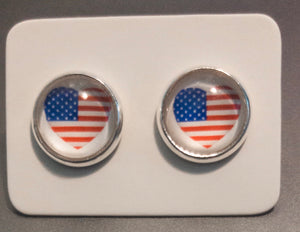 Red and Blue American Flag Heart/Silver Setting