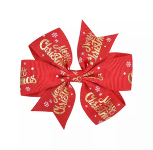 Merry Christmas Red and Gold Hair Bow