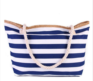 Blue and White Stripe Beach Bag