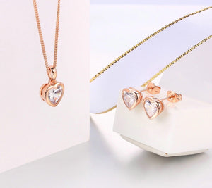 Rachel Rose Gold Heart Necklace and Earrings